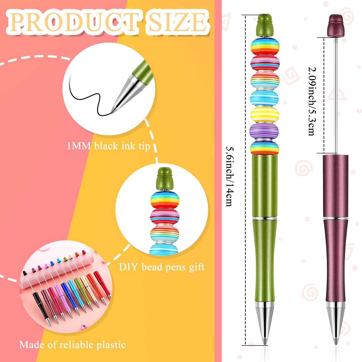 Crtiin 100 Pcs Beadable Pen School DIY Kit,Bright Color