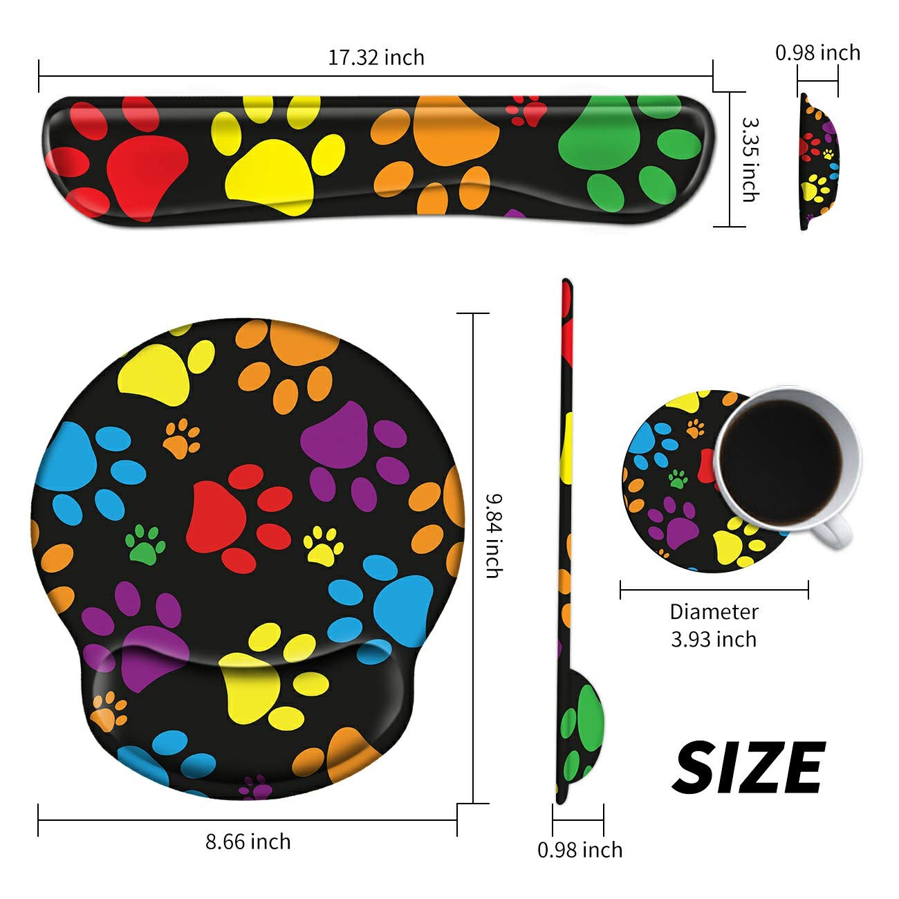 BEOTIWAD Memory Foam Mouse Pad Wrist Rest Set,Cute Dog Paw