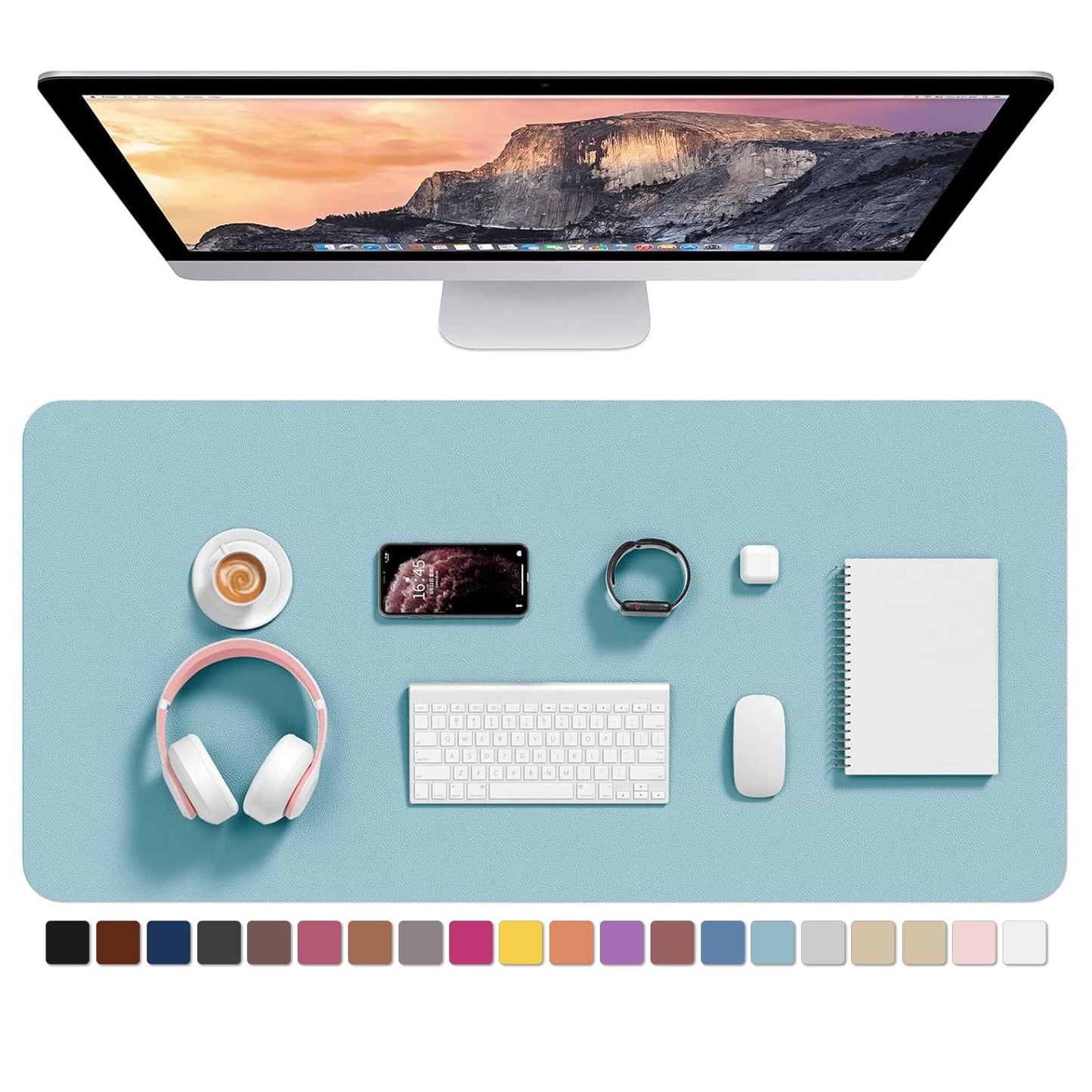 Hsurbtra Desk Pad, 35.5" x 17" PU Leather Desk Mat, XXL Extended Mouse Pad, Waterproof Desktop