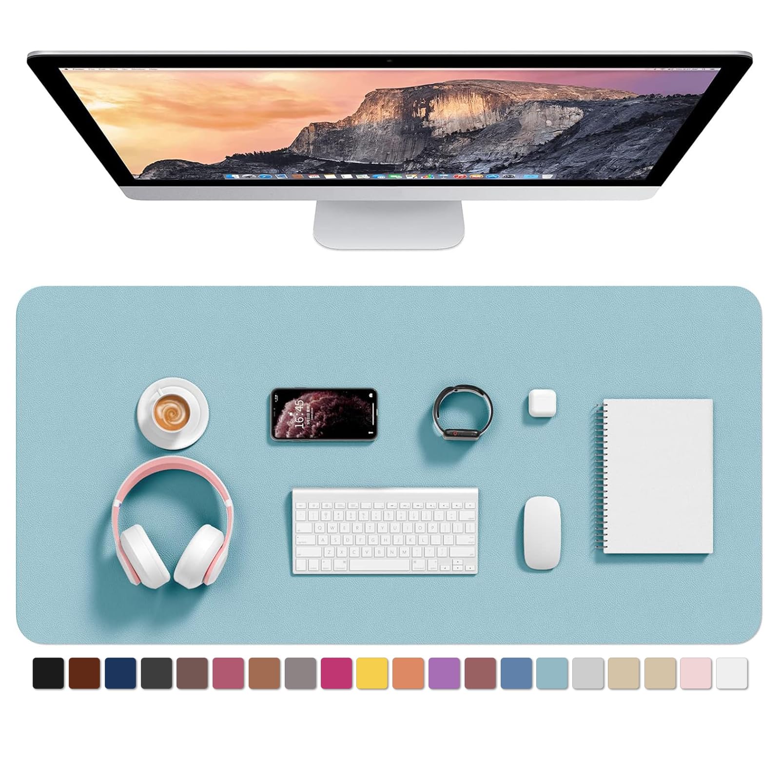Hsurbtra Desk Pad, 35.5" x 17" PU Leather Desk Mat, XXL Extended Mouse Pad, Waterproof Desktop