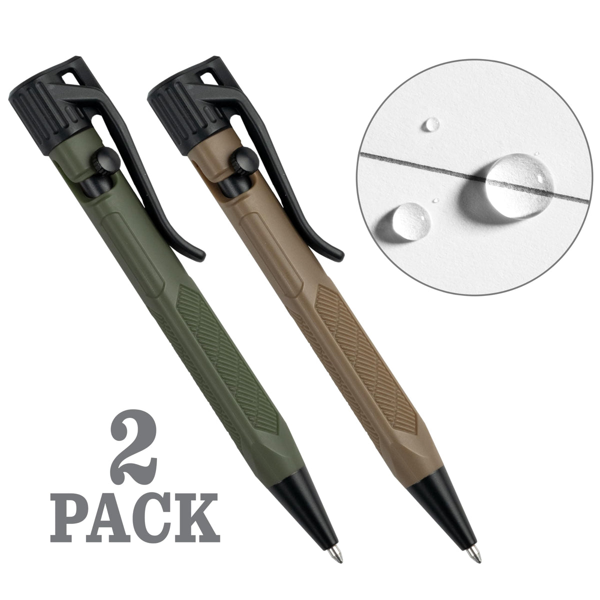 Rite in the Rain Weatherproof Olive Drab and Flat Dark Earth Mini Bolt-Action Pens - Black Ink, 2