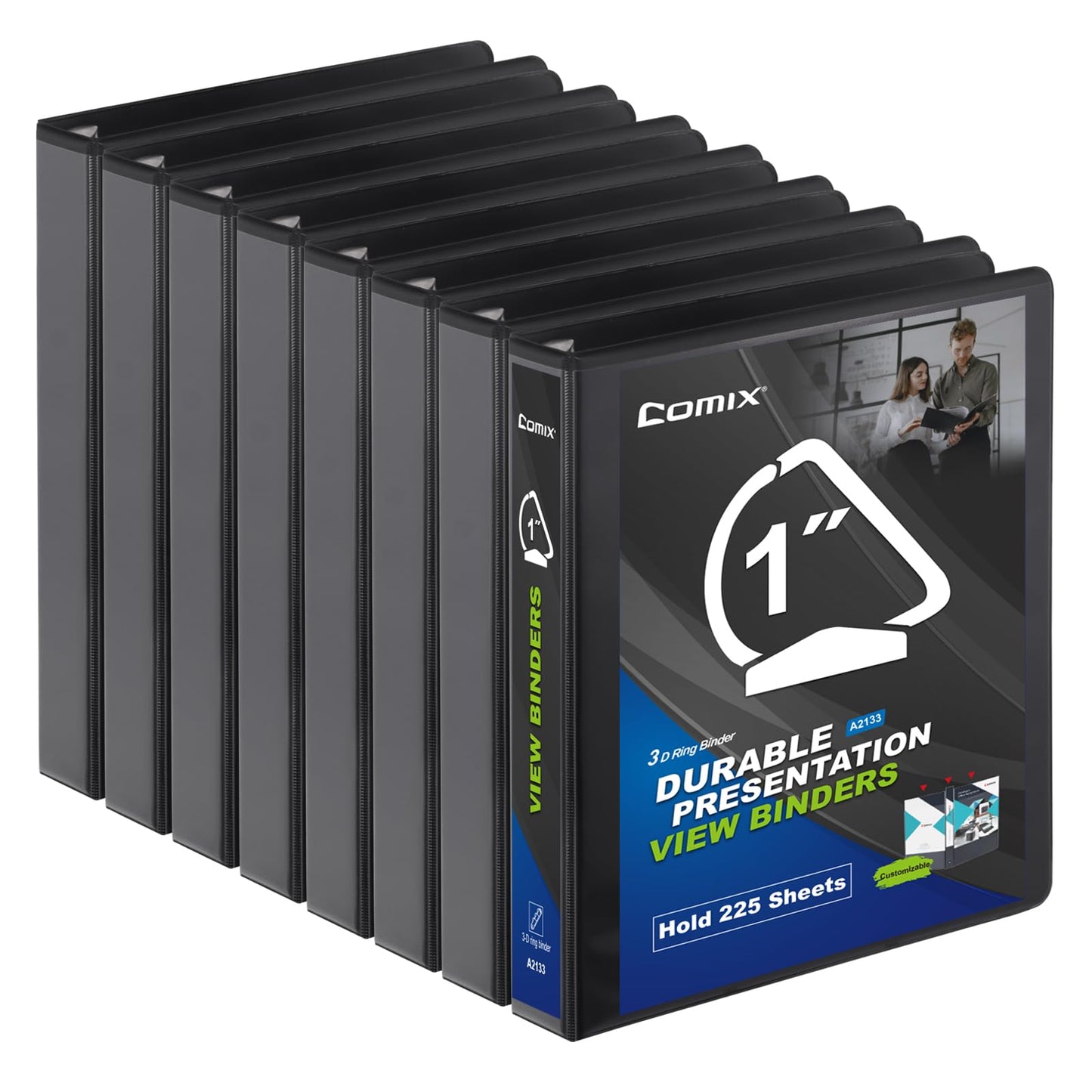 COMIX Sturdy 1 Inch D-Ring 3 Ring Binder with Clear View Cover