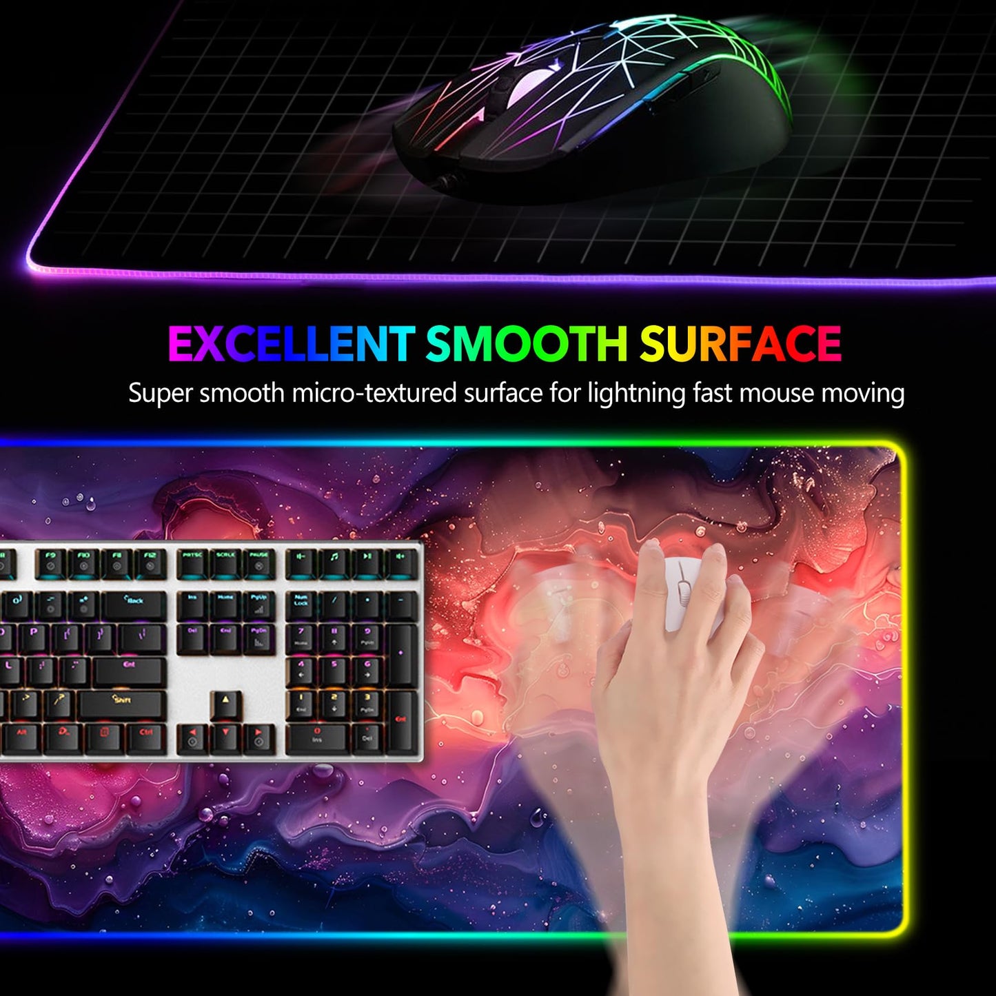 AIMSA Extra Large RGB Gaming Mouse Pad with 14 Light Modes, Extended LED Mouse Pad, Anti-Slip