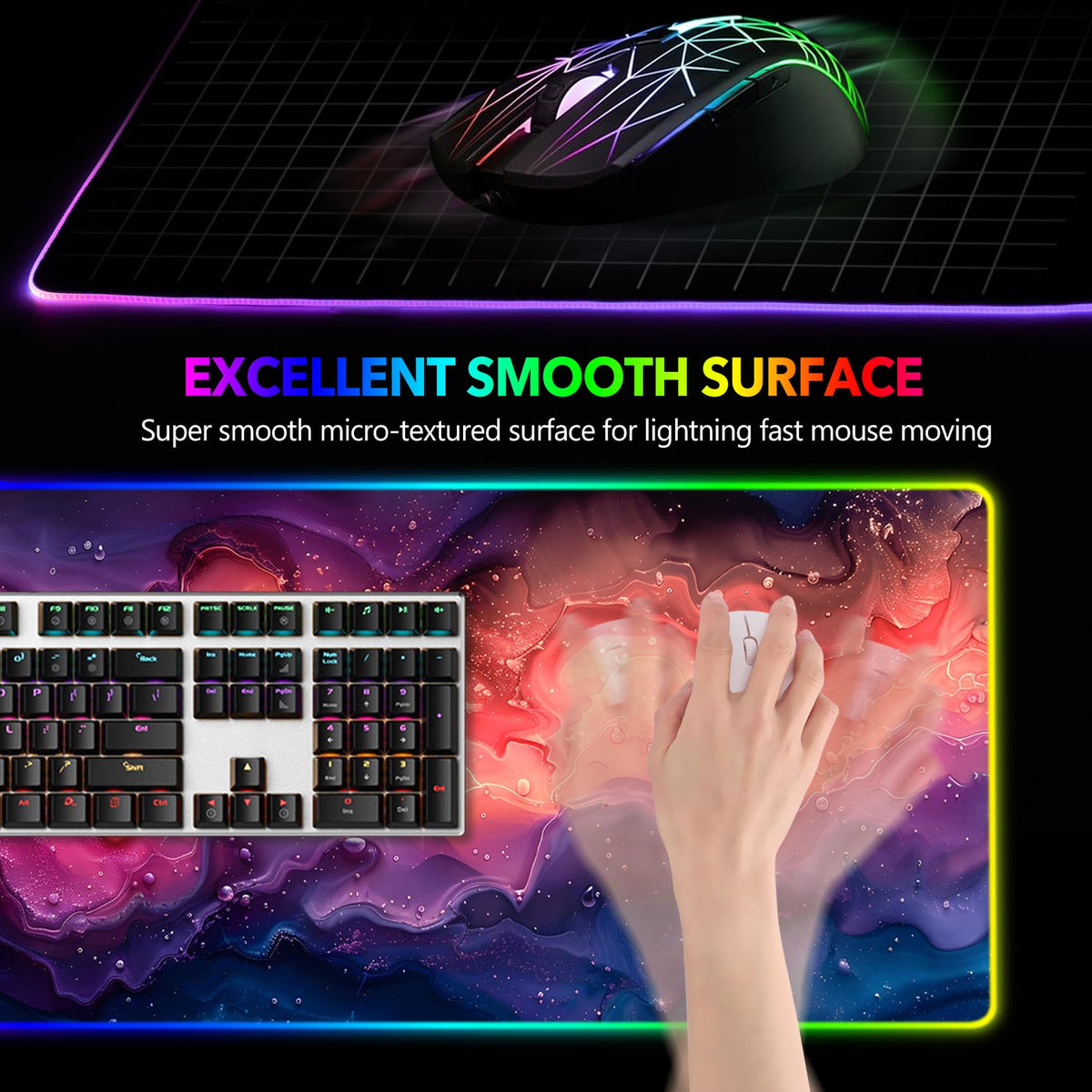 AIMSA Extra Large RGB Gaming Mouse Pad with 14 Light Modes, Extended LED Mouse Pad, Anti-Slip