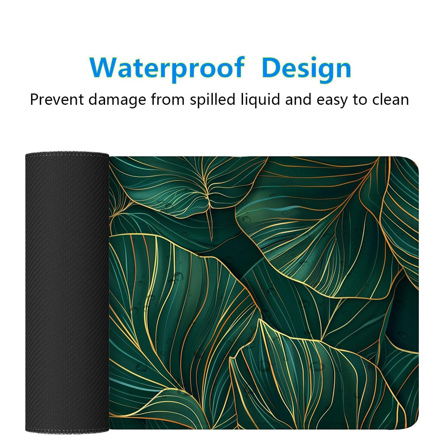 Green Leaves Desk Mat Gaming Mouse Pad Gold Tropical Palm Leaves Large Gaming Mouse Mat with