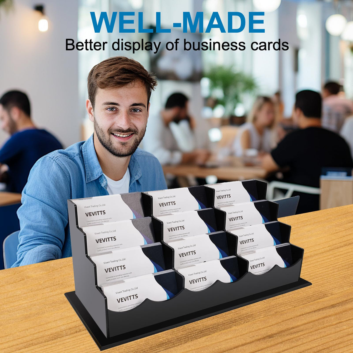 Vevitts Business Card Holder, Acrylic Business Card Display, Clear Desktop Business Card Stand for