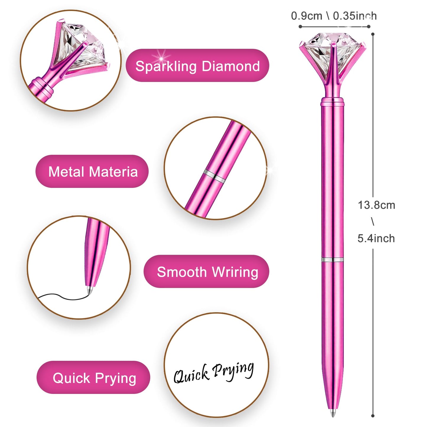 EVNEED 50pcs Big Diamond Pens,Bridal Shower Pen with Black Ink Cute Ballpoint Pen Beautiful Wedding