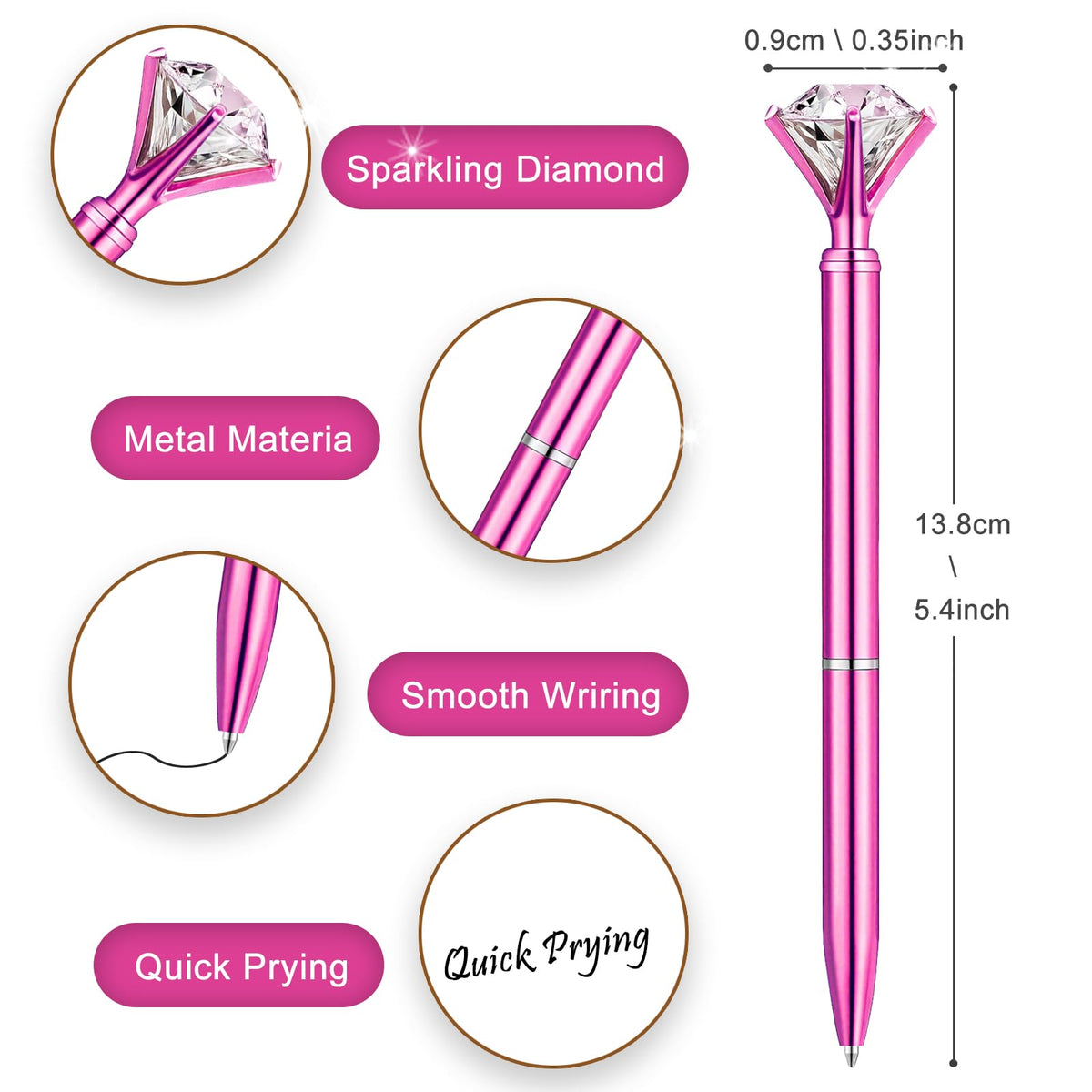 EVNEED 50pcs Big Diamond Pens,Bridal Shower Pen with Black Ink Cute Ballpoint Pen Beautiful Wedding