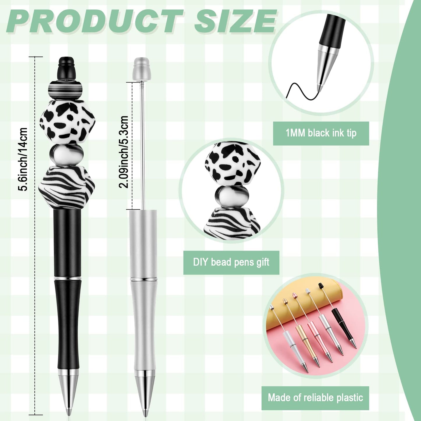 Crtiin 50 Pack Beadable Pens, Ballpoint Pens, School Supplies, Black, Gold