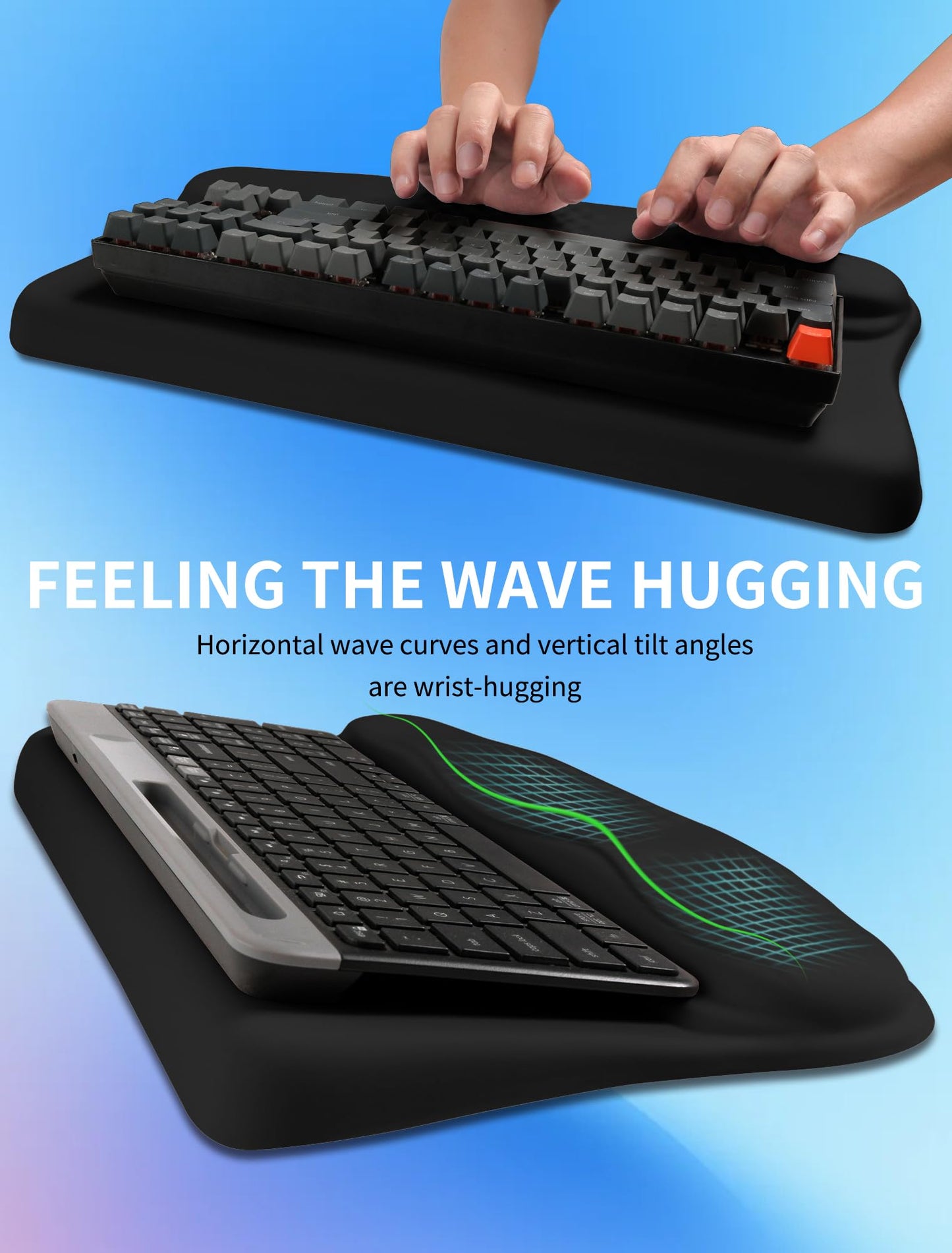 KUOSGM Ergonomic Wave Wrist Rest with Keyboard Stand, Cushioned Palm Rest, Comfortable Integrated
