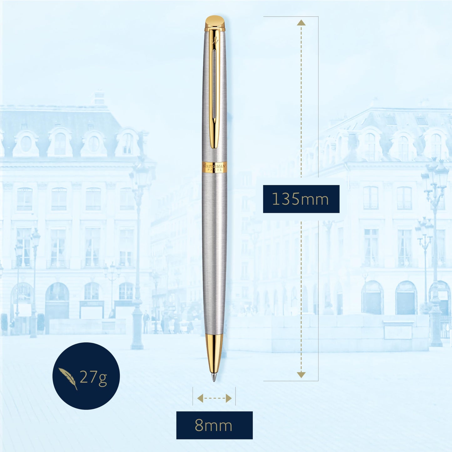 Waterman Hémisphère Ballpoint Pen | Stainless Steel with Gold Trim | Medium Point | Blue Ink Gift