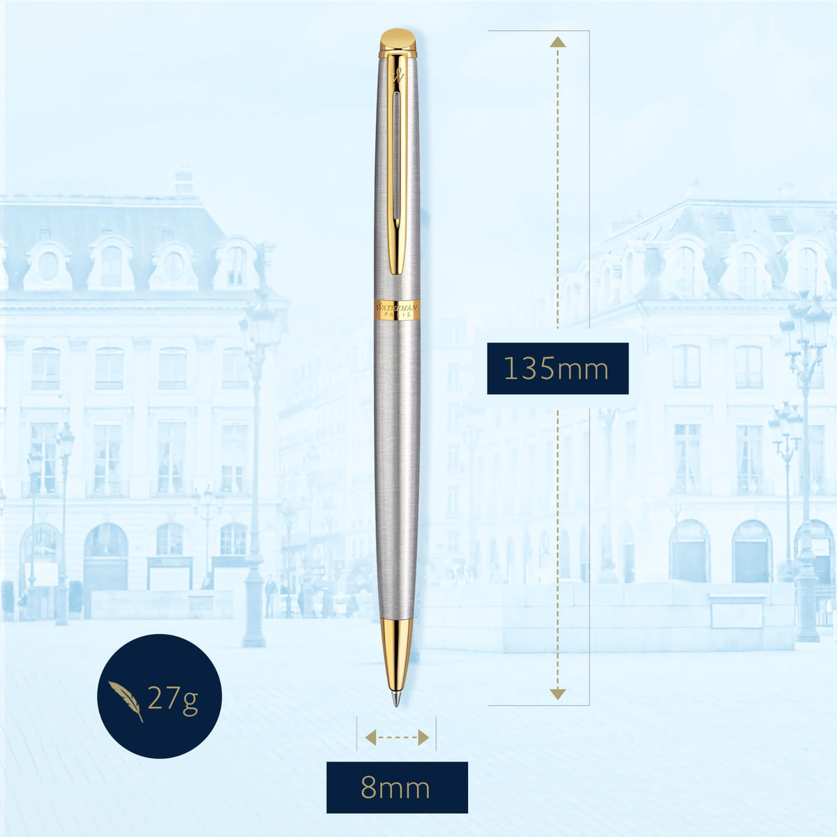 Waterman Hémisphère Ballpoint Pen | Stainless Steel with Gold Trim | Medium Point | Blue Ink Gift