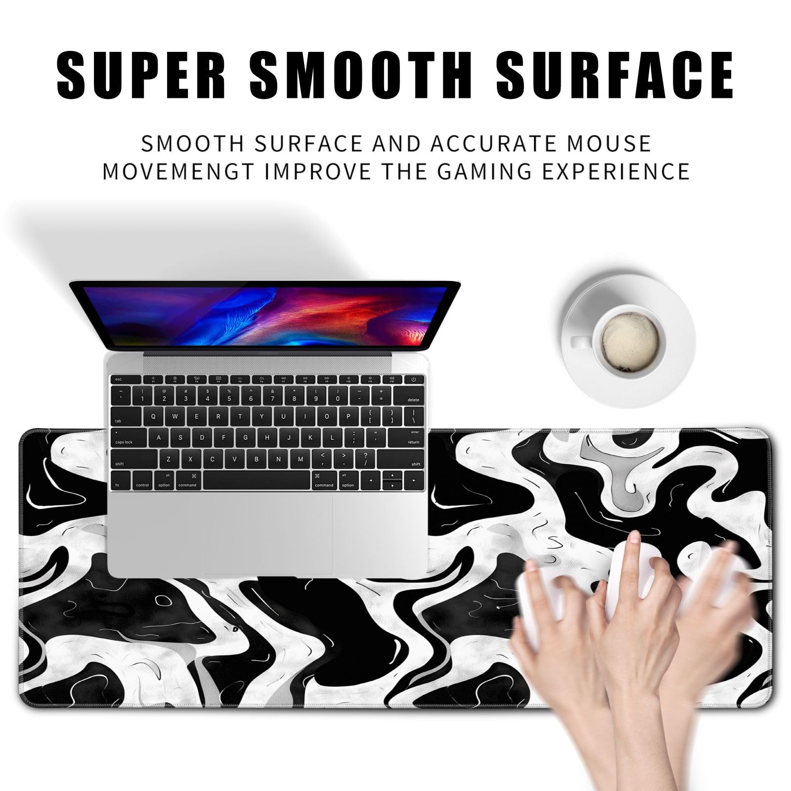 Black and White Desk Mat Mouse Pad XL Big Mousepad Gaming Large Mouse Pad Desk Pad with Stitched