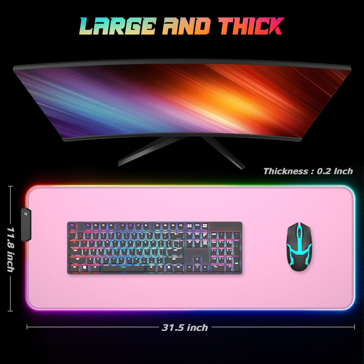 ITNRSIIET RGB Gaming Mouse Pad, Full Desk XL Extended Large Gaming Mousepad, 12 Lighting Modes 30%
