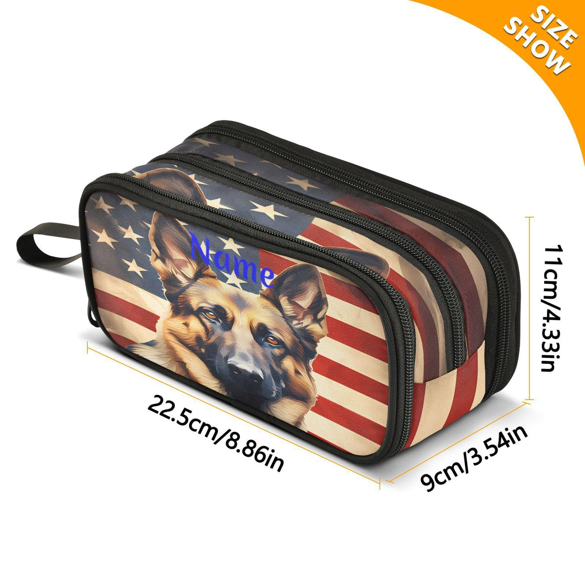 BOENLE Custom Dog German Shepherd Flag Pencil Case Box Boys Girls Personalized Name Large Pencil