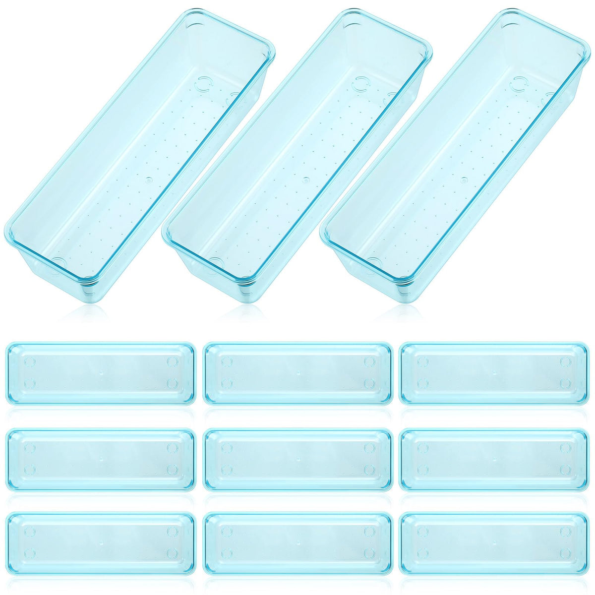 Maitys 12 Pcs Clear Drawer Organizer 9 x 3 x 2 Inches Plastic Rectangle Trays Makeup Vanity Storage