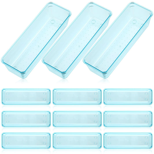 Maitys 12 Pcs Clear Drawer Organizer 9 x 3 x 2 Inches Plastic Rectangle Trays Makeup Vanity Storage