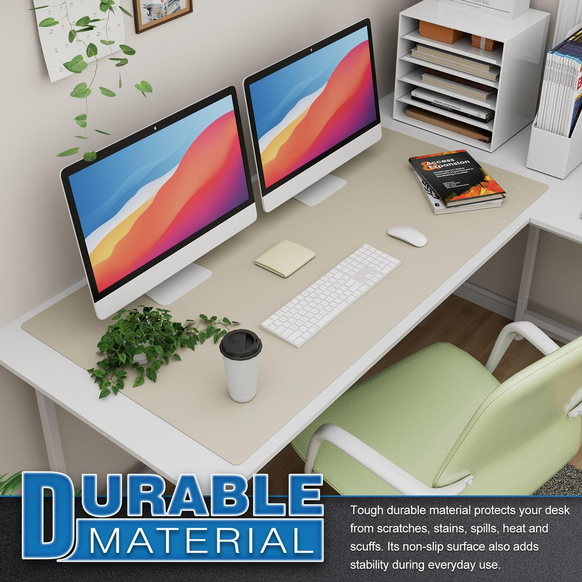 K KNODEL Extra Large Desk Mat, Leather Mouse Pad (47.2"x23.6", Ivory Cream)