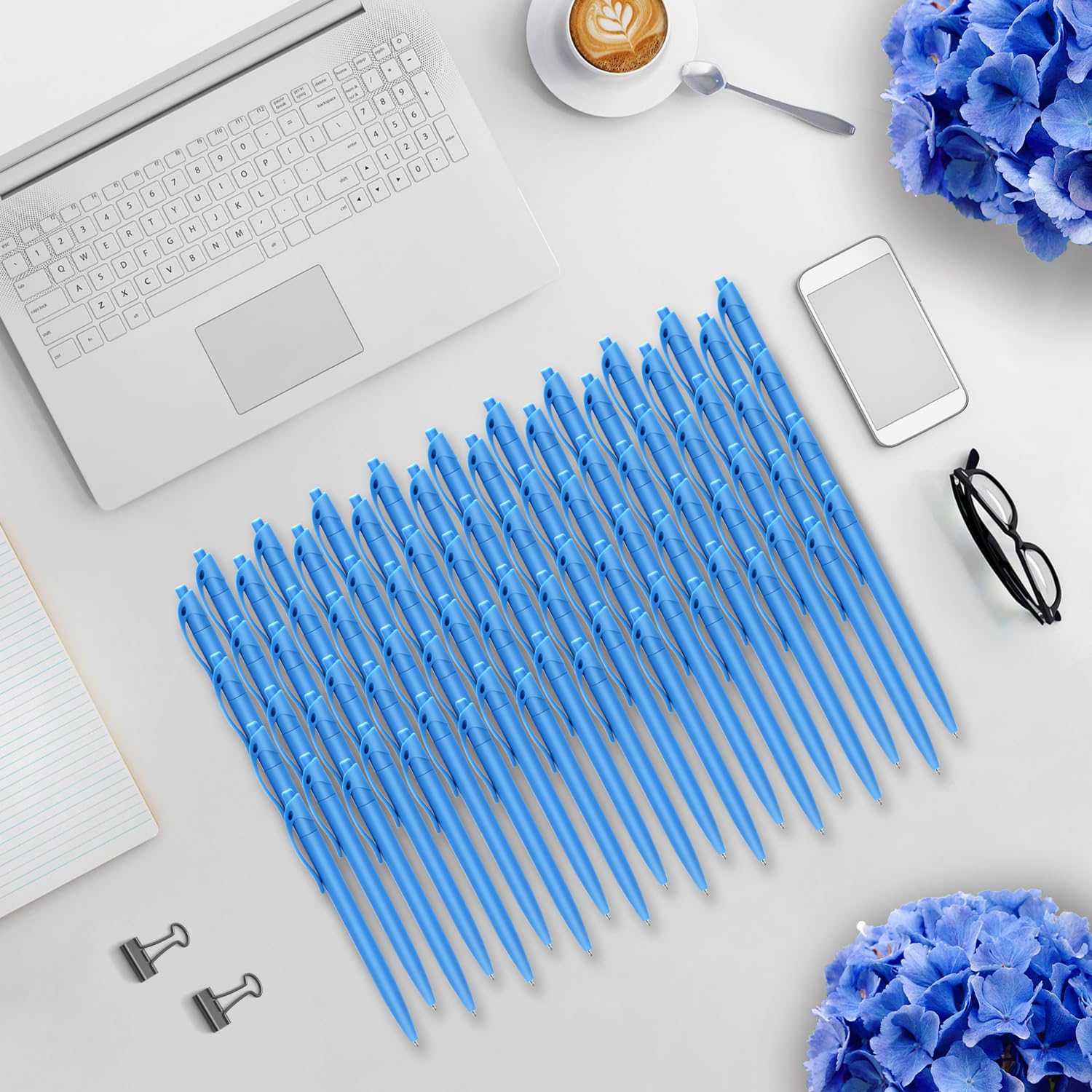 Aozora Blue Click Pens, 80 Pack, Retractable Ballpoint Pens, Medium Point, Smooth Ink, Perfect for