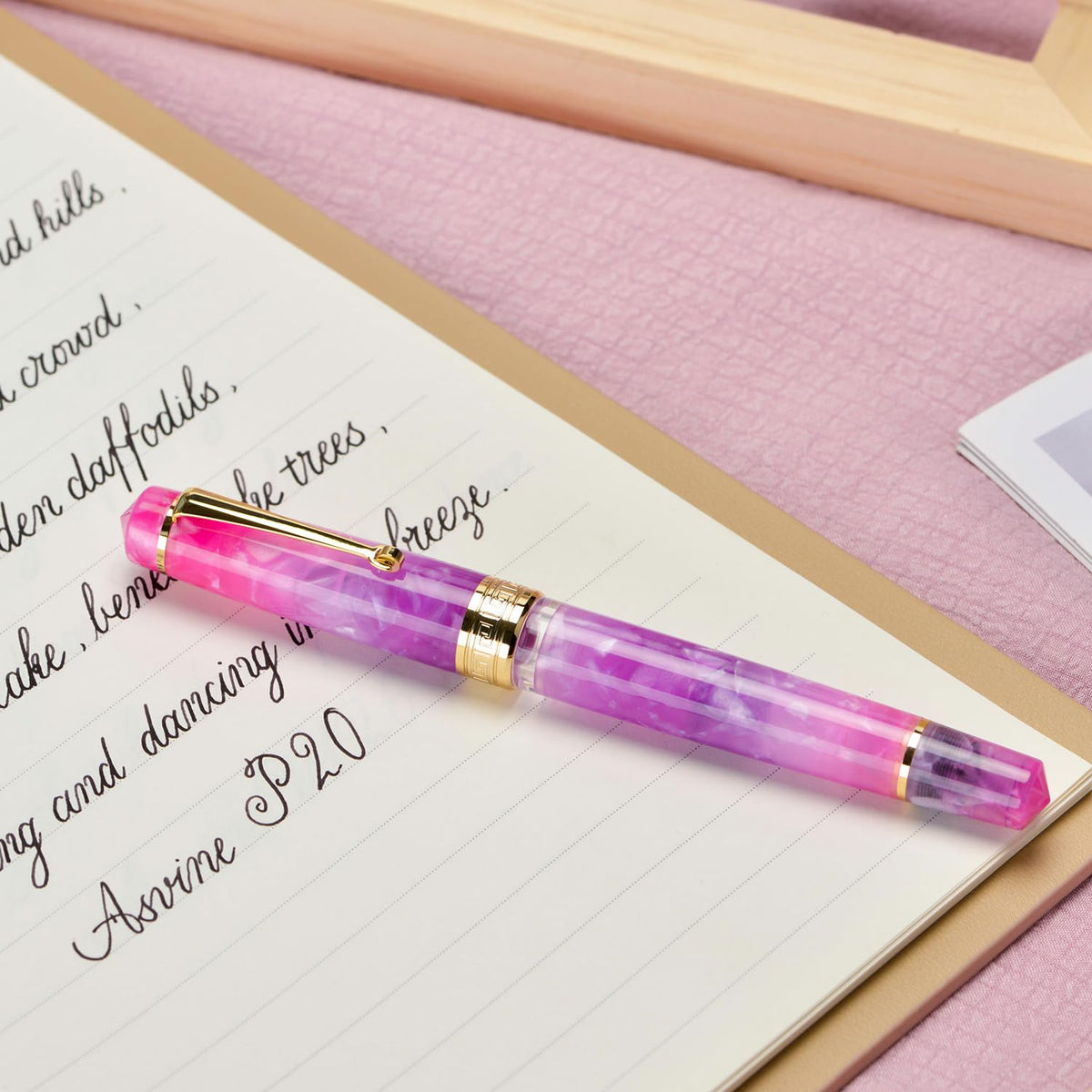 Asvine P20 Piston Fountain Pen, Stub Nib 1.1mm Calligraphy Art Drawing Gradual Purple Acrylic with