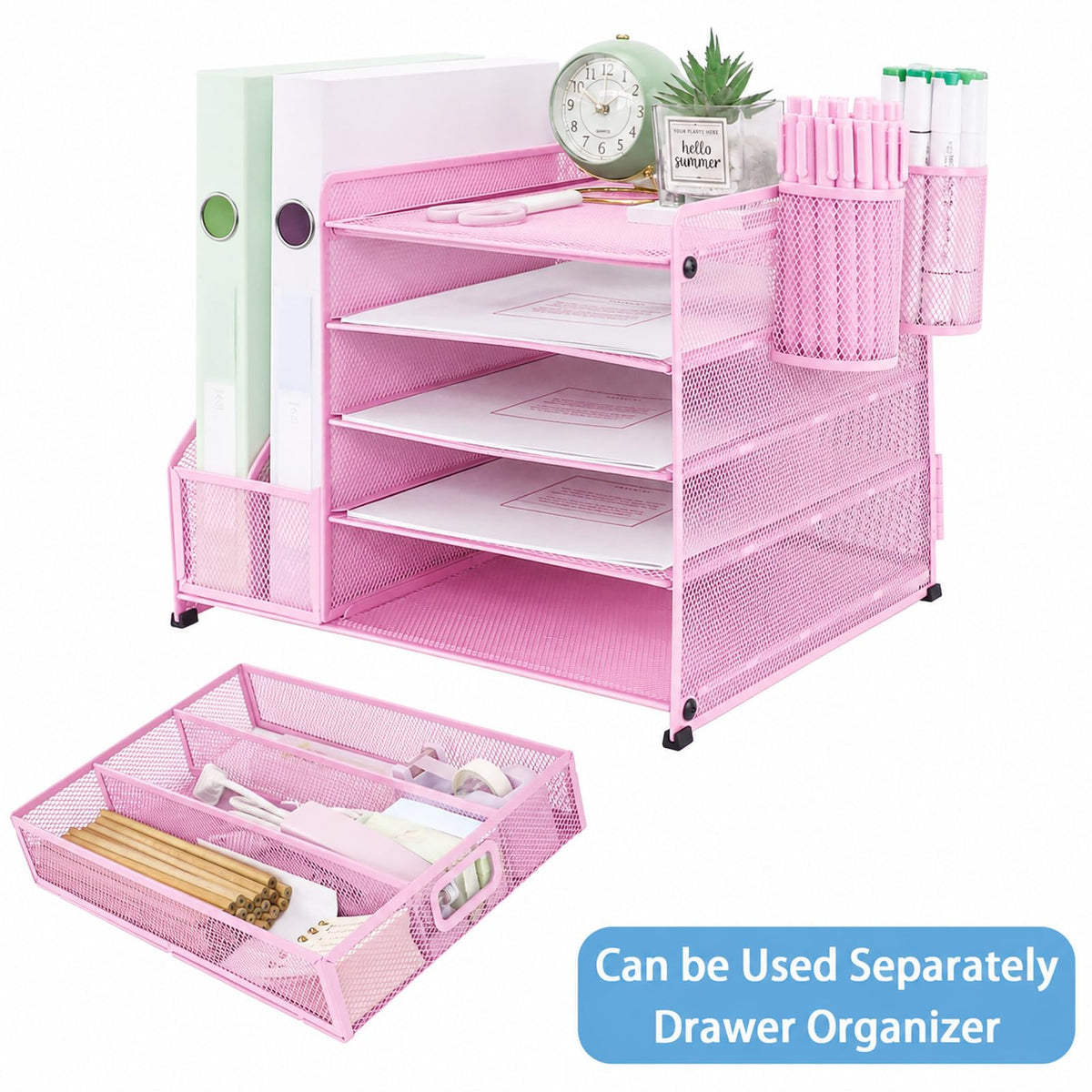 TSDRBWO Desk Organiser File Holder with 2 Pen Holder, 5 Tier Paper Letter Tray Organiser with