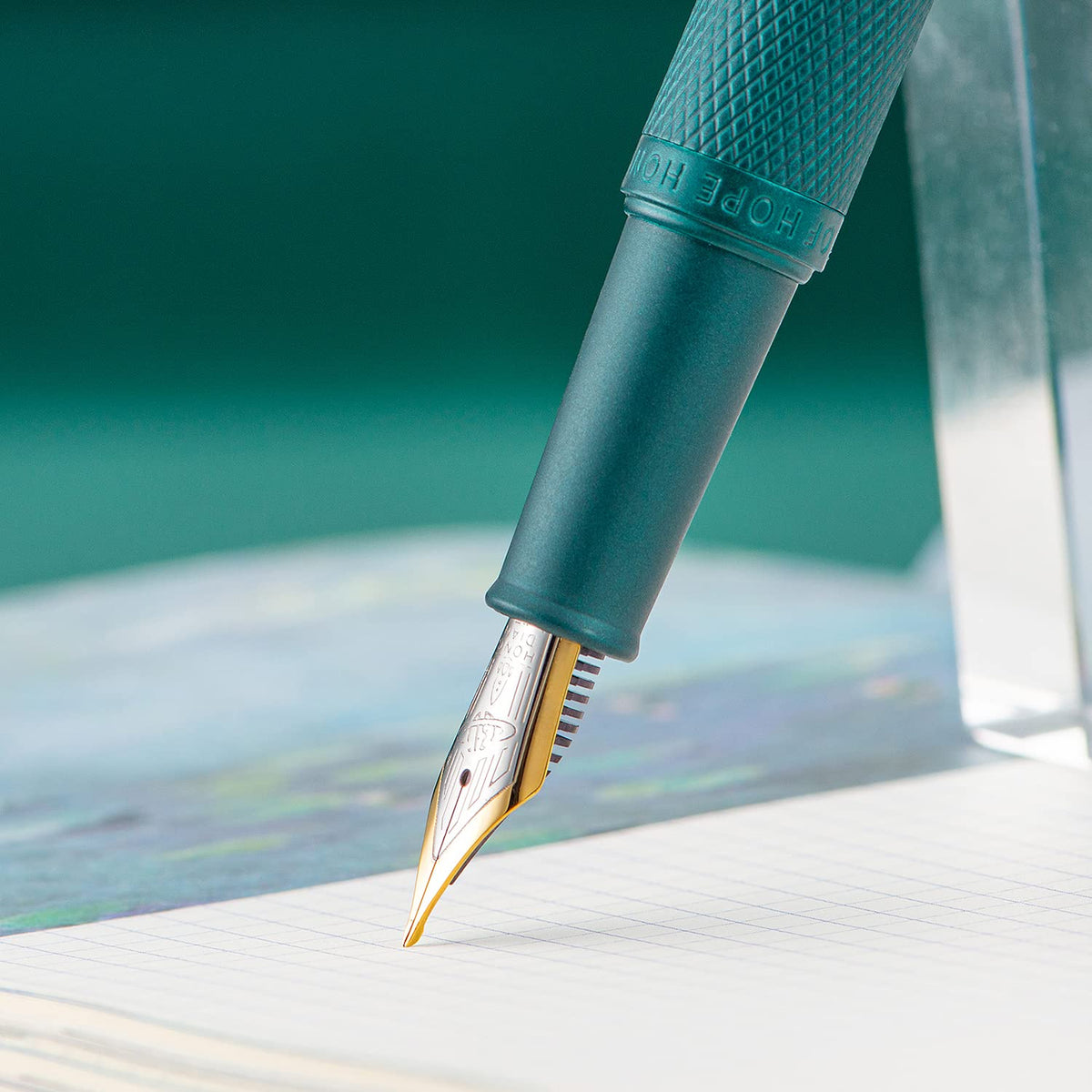 Hongdian Green Forest Fountain Pen Blade Nib Classic Design Calligraphy Pen with Converter and