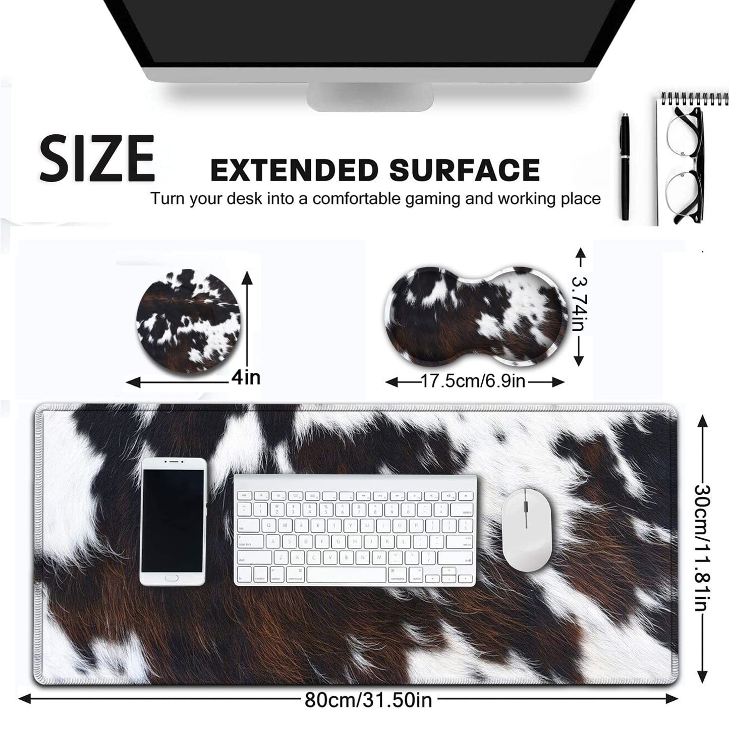 Large Mouse Pad, Extended Office Desk Pad 31.5x11.8in, Ergonomic Memory Foam Mouse Wrist Rest