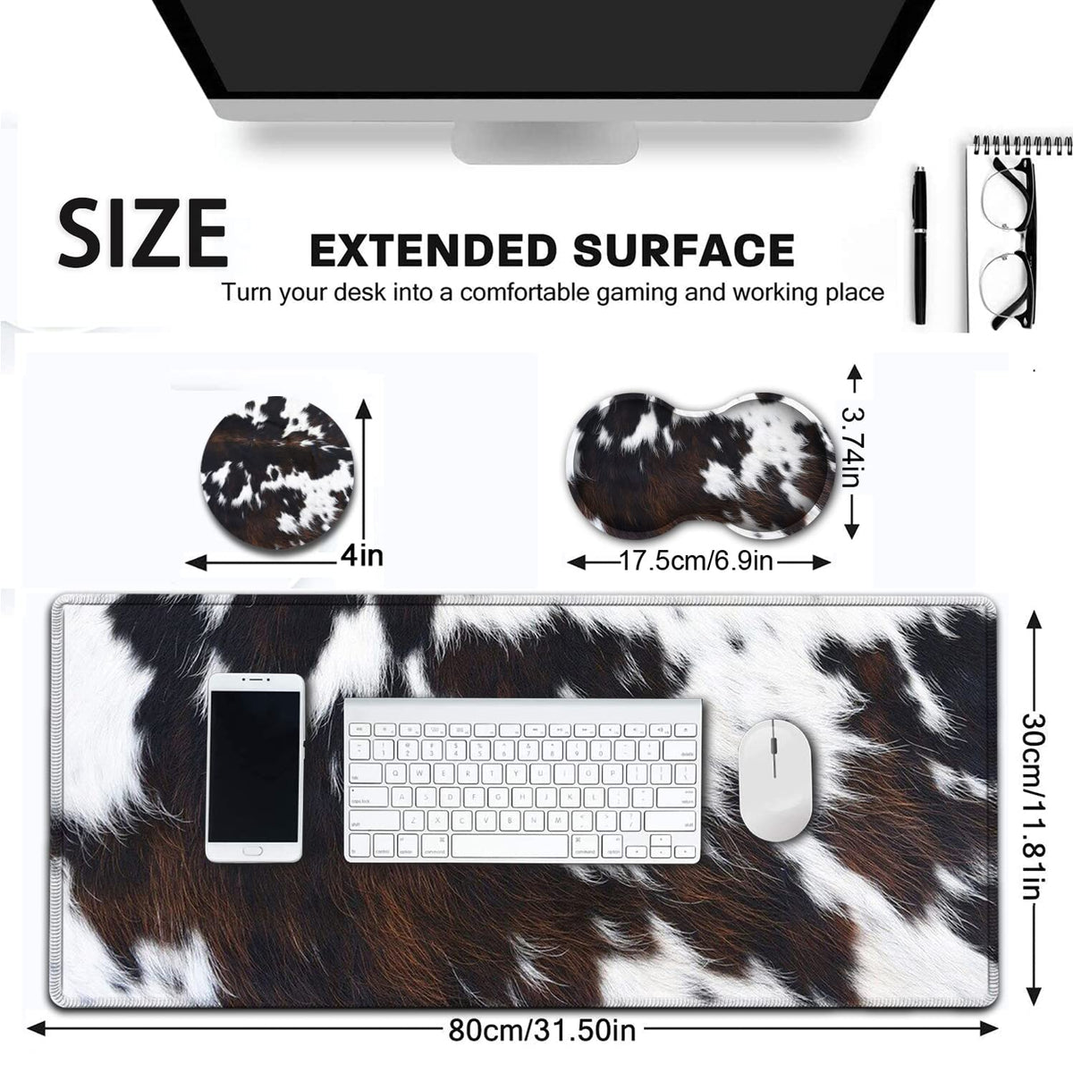 Large Mouse Pad, Extended Office Desk Pad 31.5x11.8in, Ergonomic Memory Foam Mouse Wrist Rest