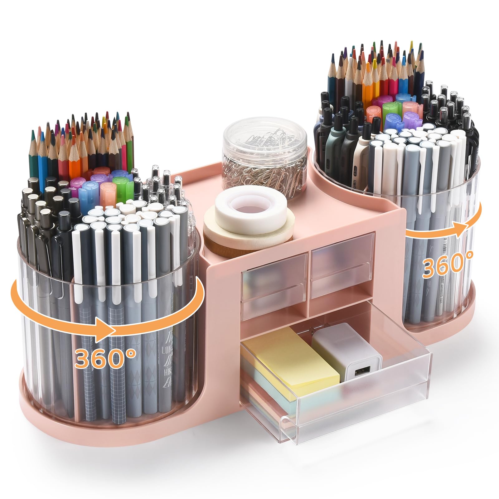 KLIONGO Rotating Desk Organizer with 2 Pen Holder, Desk Organizers and Accessories with 10 Slots