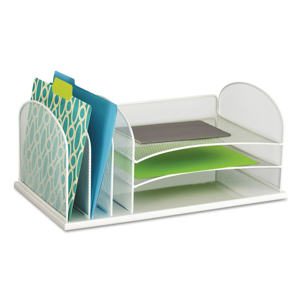 Safco Onyx Mesh 3 Sorter, 3 Tray Desktop Organizer 3254WH, White Powder Coat Finish, Durable Steel