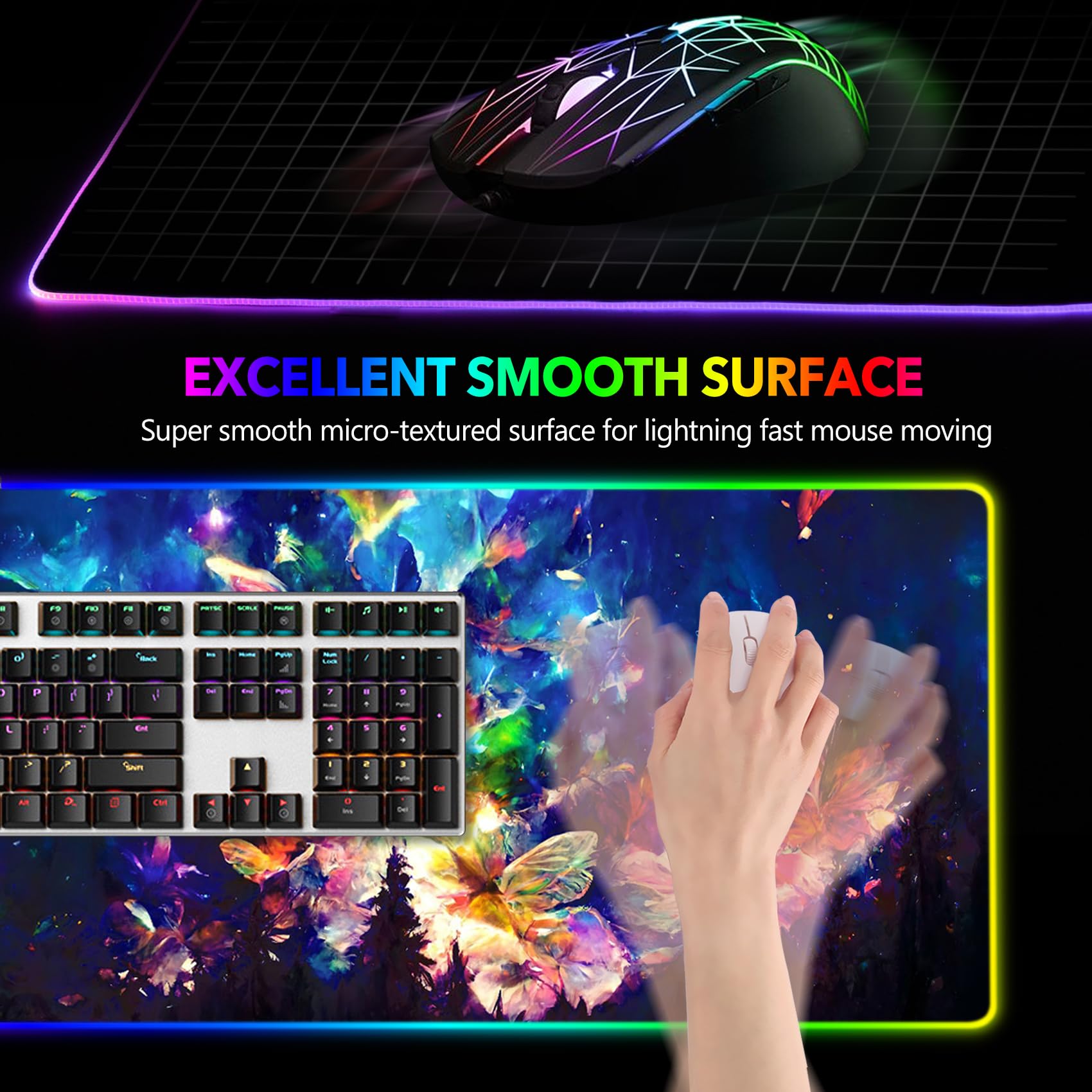 AIMSA RGB LED Gaming Mouse Pad, 14 Modes Glow Pad, Extra Large Gaming Mousepad, 35.4 x 15.8 inch