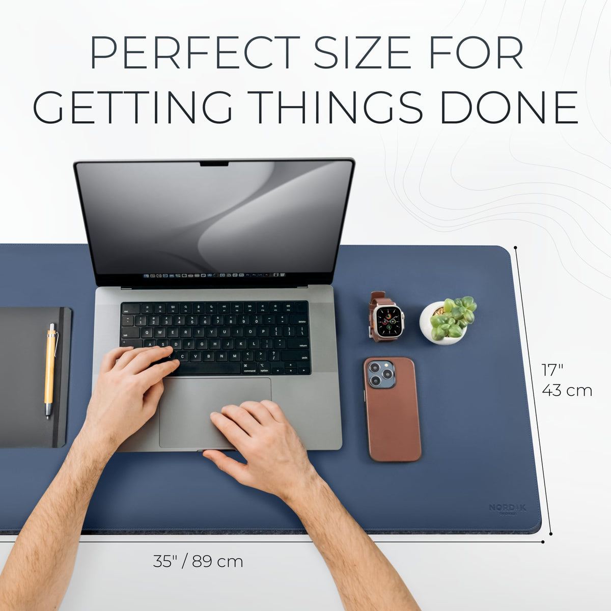 Nordik Felt and Leather Desk Mat - Dual Layer Midnight Blue 35 x 17 in