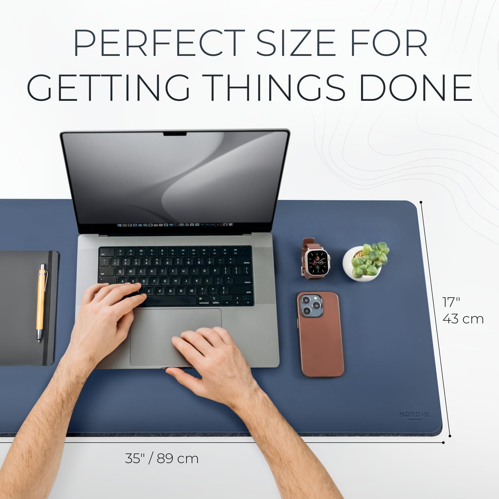 Nordik Felt and Leather Desk Mat - Dual Layer Midnight Blue 35 x 17 in