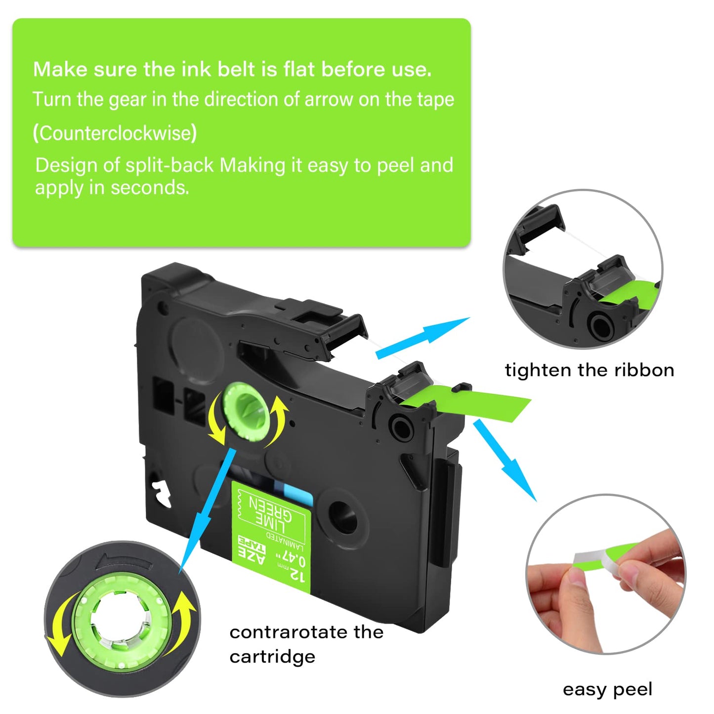 GREENCYCLE Compatible for Brother P Touch TZe Label Tape 12mm 0.47" White on Pink/Green, Black on