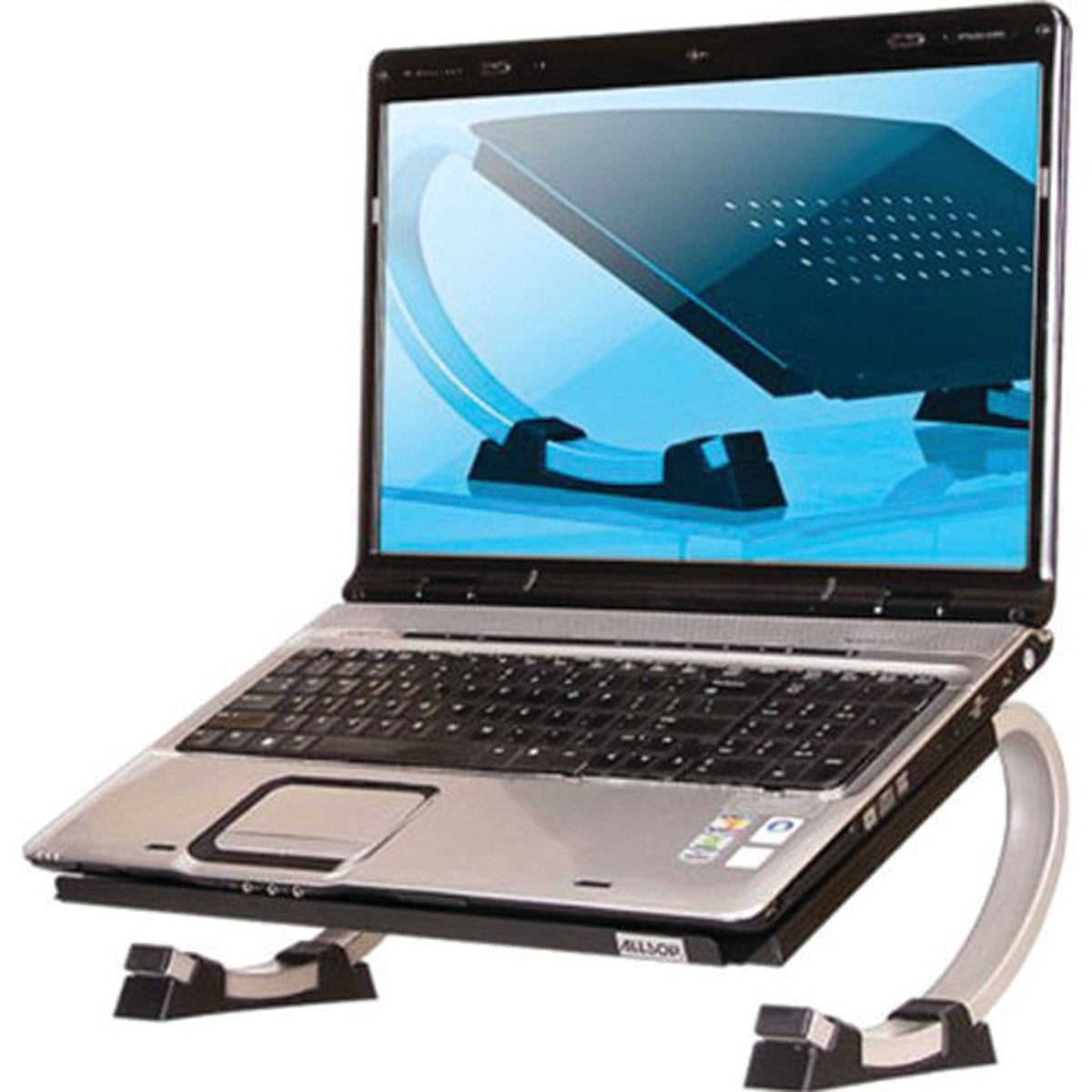 Allsop Redmond Adjustable Laptop Stand, Vented Curved Sturdy Metal Ergonomic Riser, Black (ASP30498)
