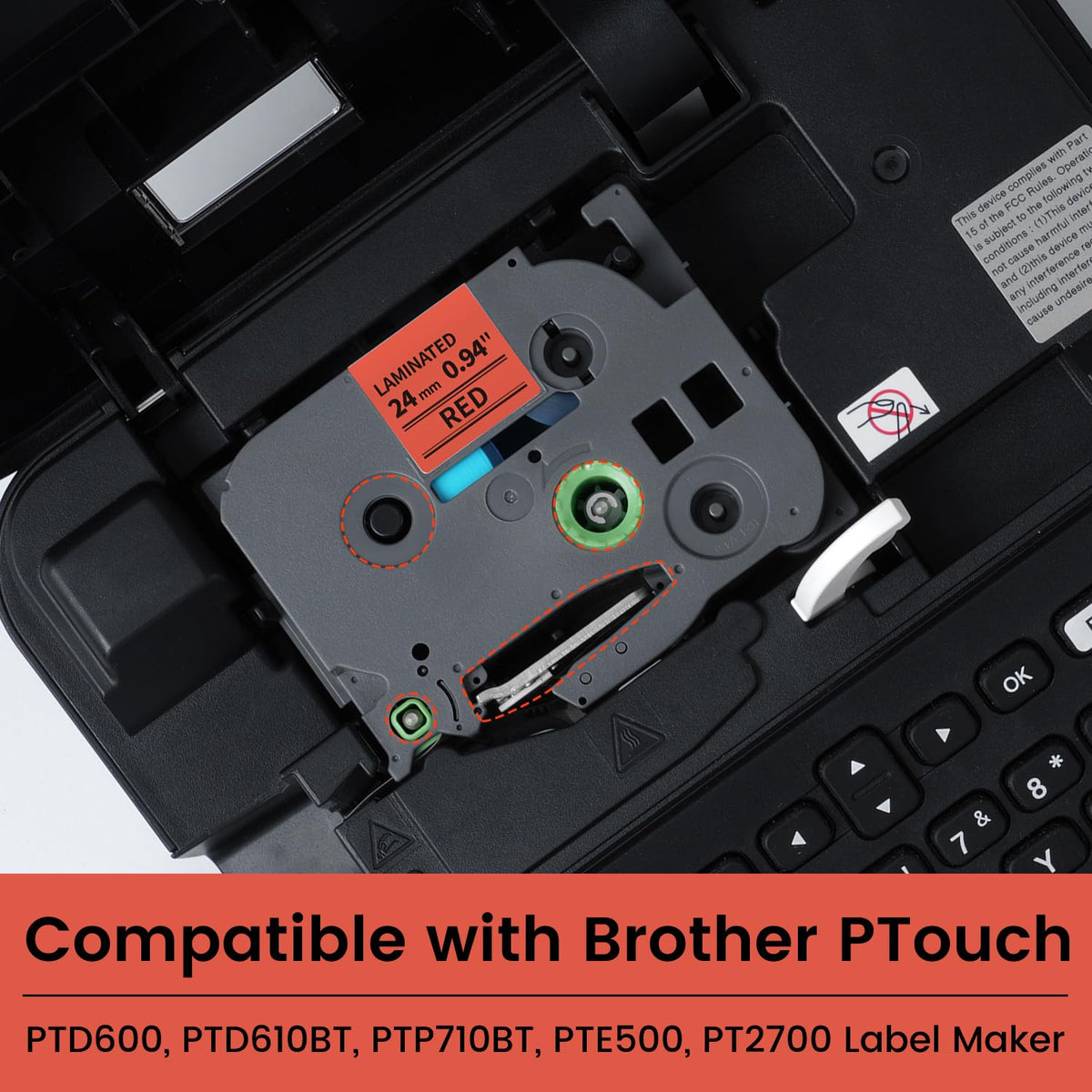 Compatible with Brother P-Touch 24mm 1 in Black on Red Label Tape TZe-451