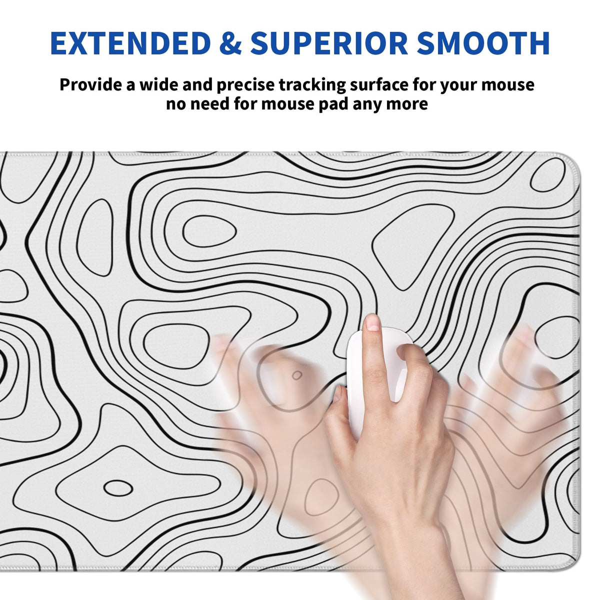 Topographic Contour Gaming Mouse Pad White Large Mouse Pad for Keyboard and Mousepad Desk Mat with