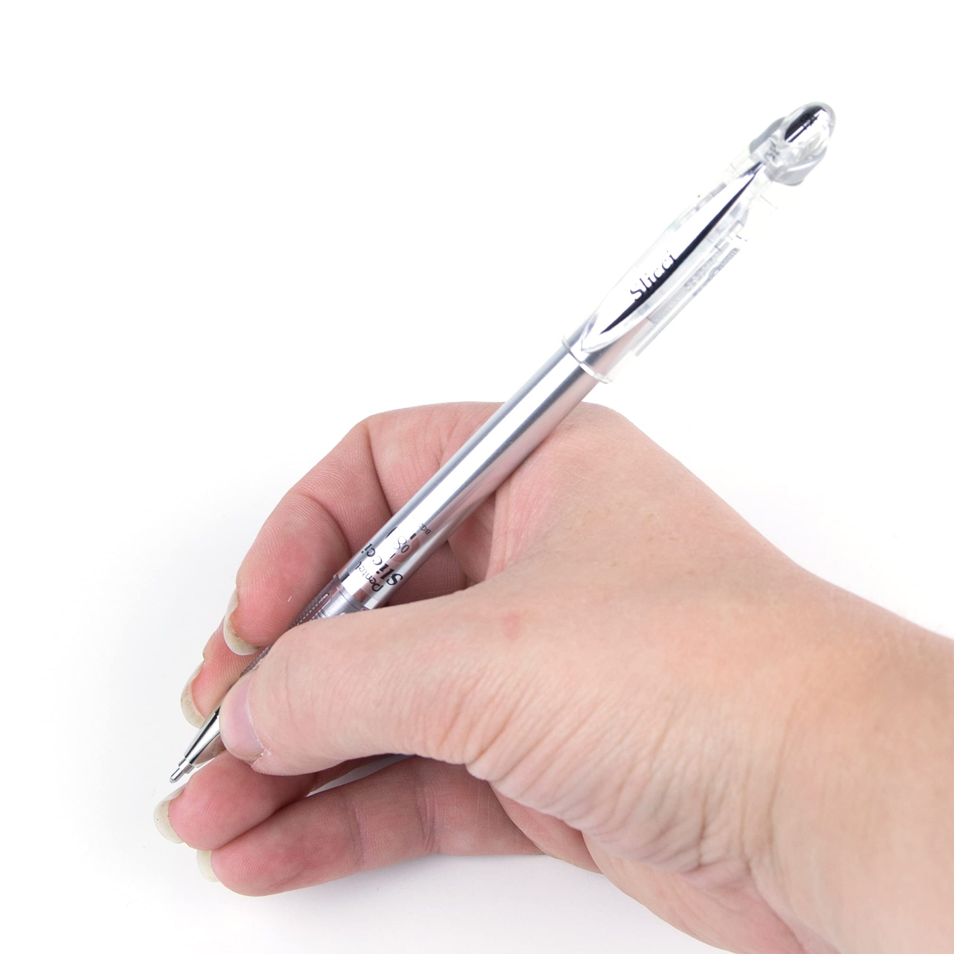 Pentel Arts Slicci 0.8mm Needle Tip, Medium Gel Pen, Silver Metallic Ink (BG208-Z), 12 Pack