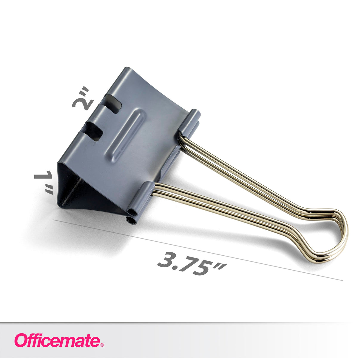 Officemate EZ Large Size Binder Clips 12-Count - Gray, Paper Clamps for Document Organization