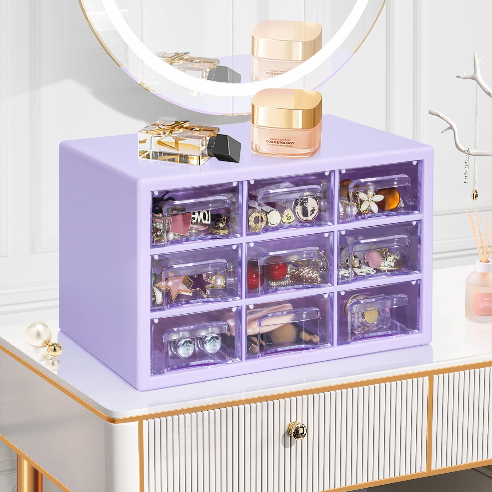 MYKASEN Desk Storage Organizer with 9 Drawers, Clear Plastic Storage Cabinet, Stackable Desk