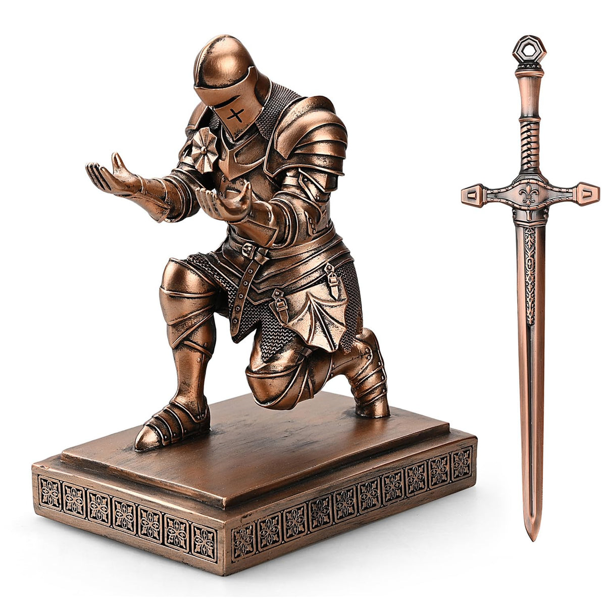 Medieval Warrior Knight Pen Holder Fun Desk Accessories Paperweight Copper