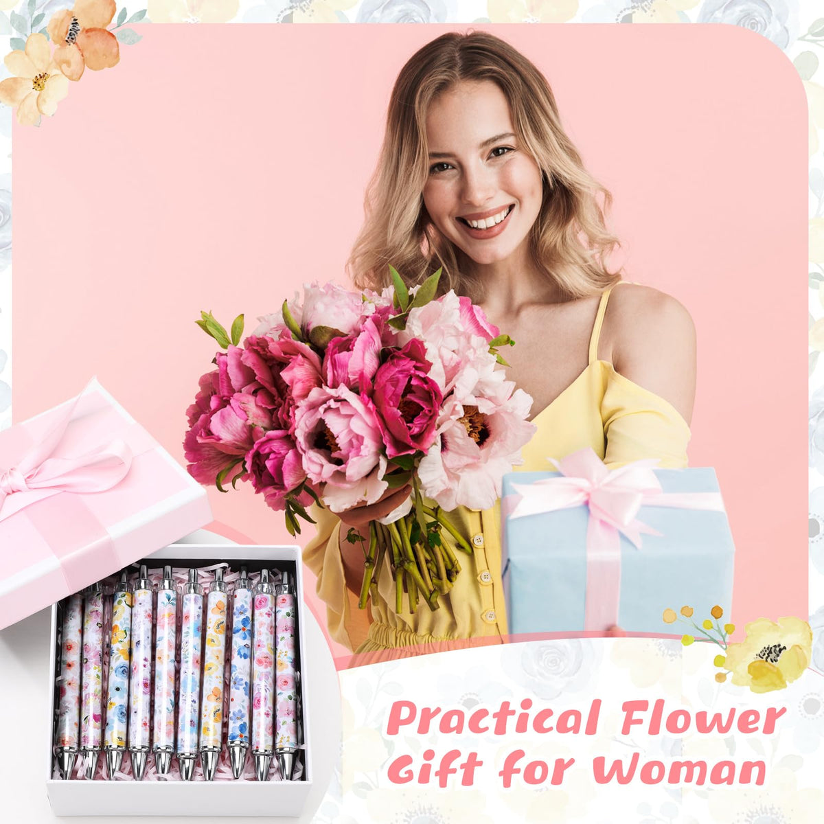 TecUnite 30 Pcs Flower Ballpoint Pens Floral Pens Bulk Floral Birthday Party Favors for Women 1.00