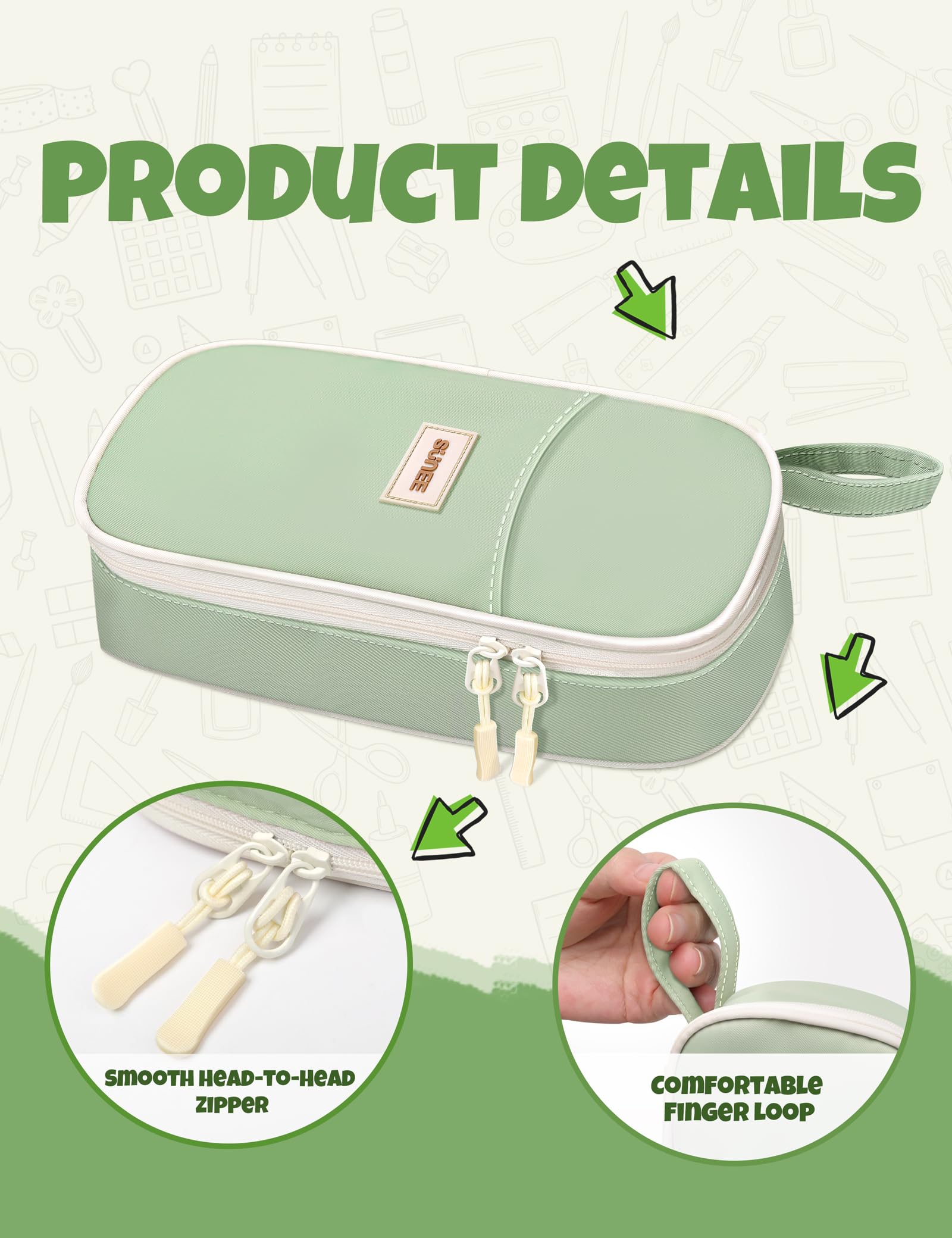 SUNEE Cute Pencil Case, Aesthetic Pen Pouch, Colored Large Pencil Bag with Zipper, Kawaii