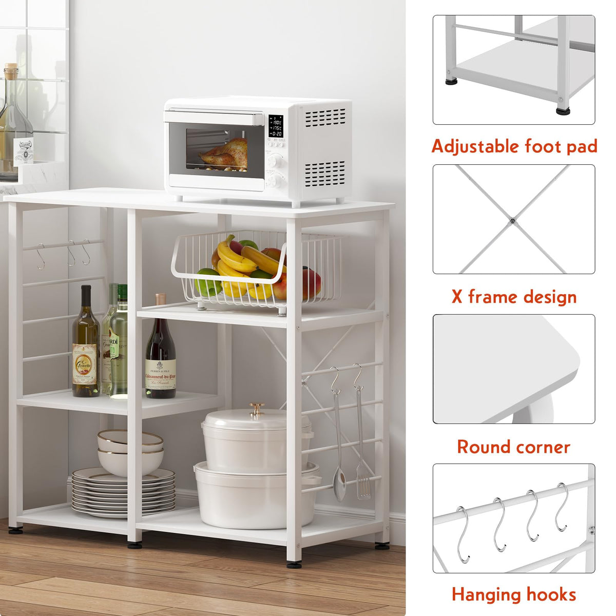 DlandHome Microwave Cart Stand 35.4 inches, Kitchen Baker's Rack Utility Storage Shelf Microwave