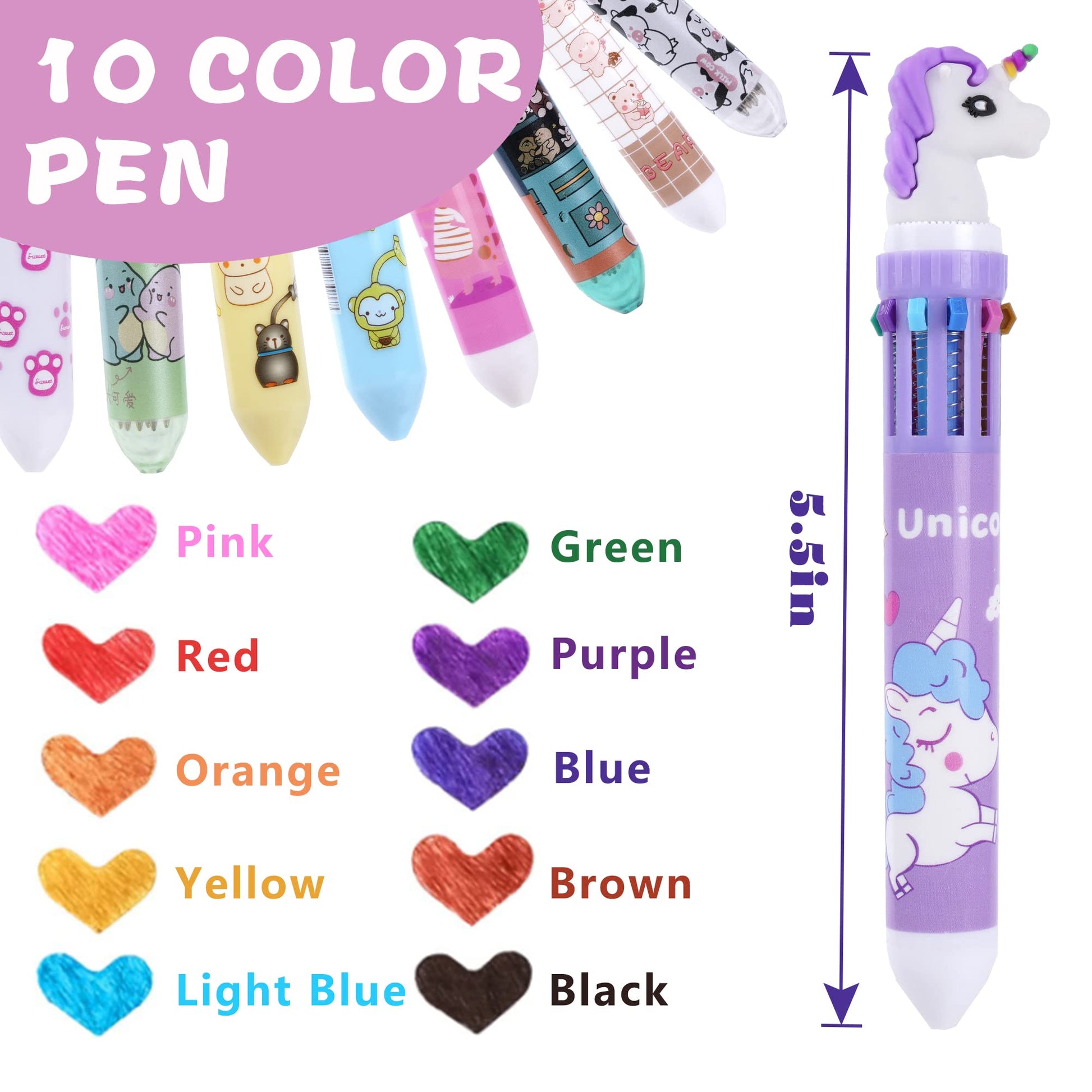 Kolewo4ever 24 Pieces Multicolor Ballpoint Pens 10-in-1 0.5mm Retractable Ballpoint Cartoon Pens