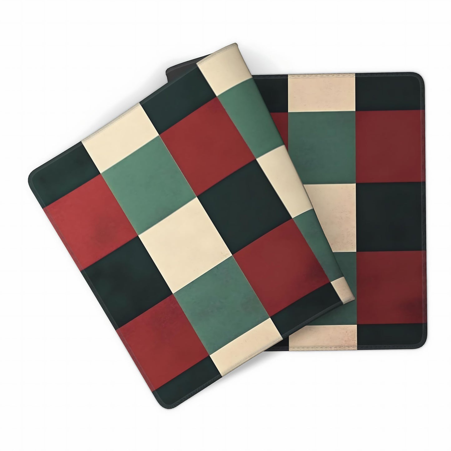 Cute Aesthetic Checkered Gaming Mouse Pad, Earth Tone Boho Desk Mat with Anti-Slip Base & Stitched
