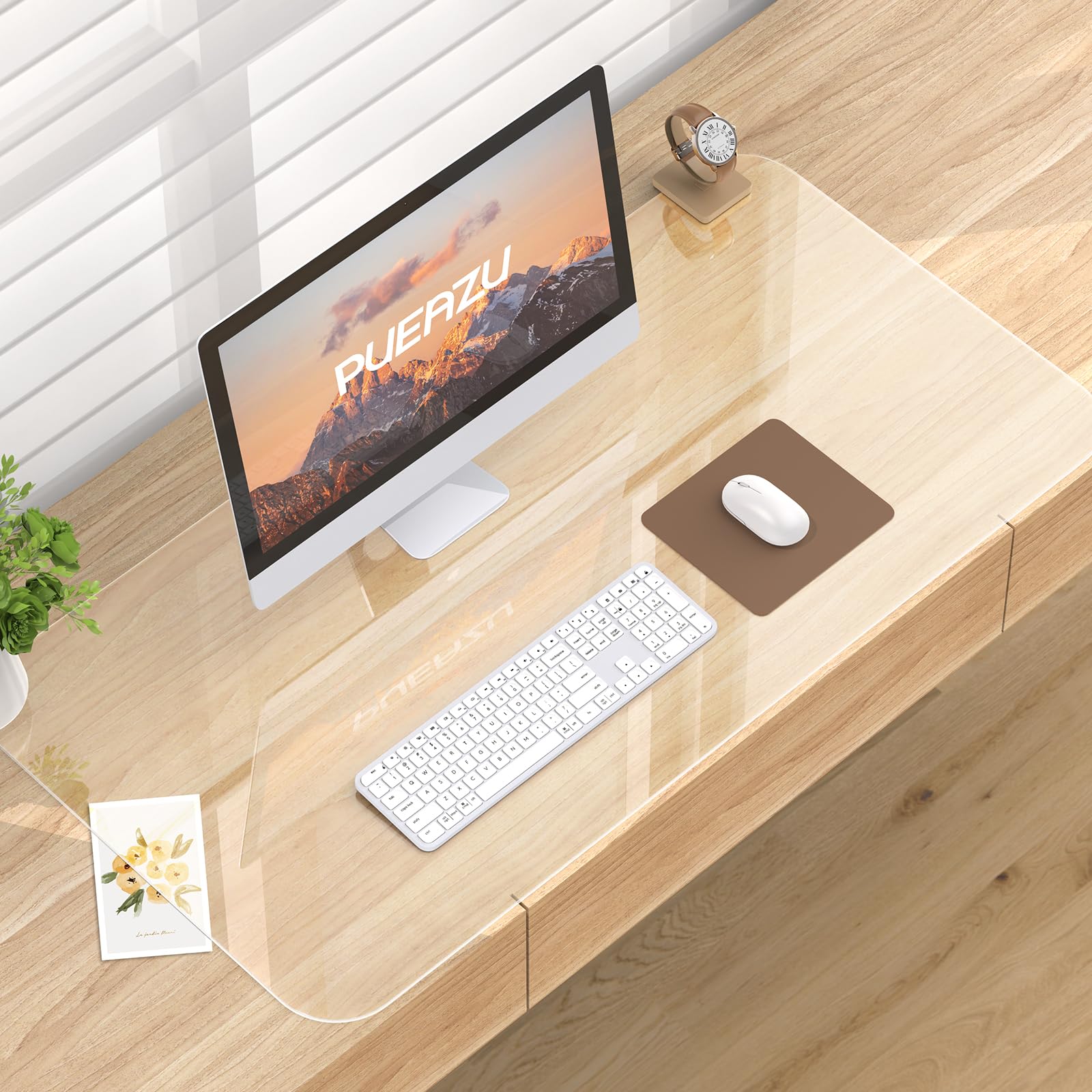 PUEAZU Clear Desk Mat, 27.5"x15.7" inch Large PVC Desk Protector Pad, Waterproof Non-Slip Round