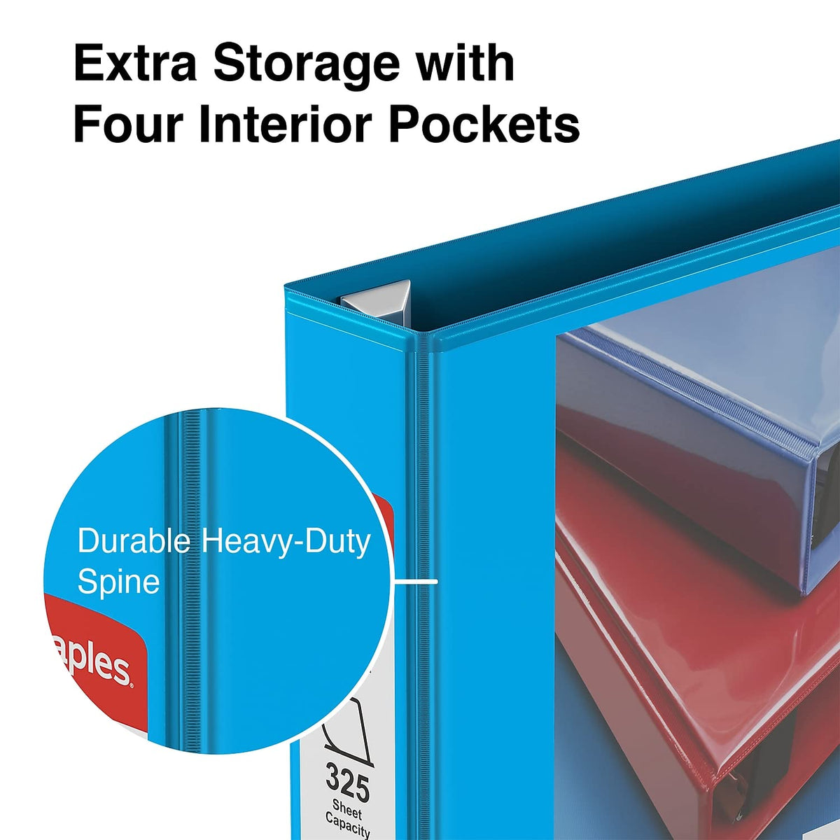 Staples Heavy-Duty 1.5-Inch 3-Ring View Binder, Light Blue, 3-Pack