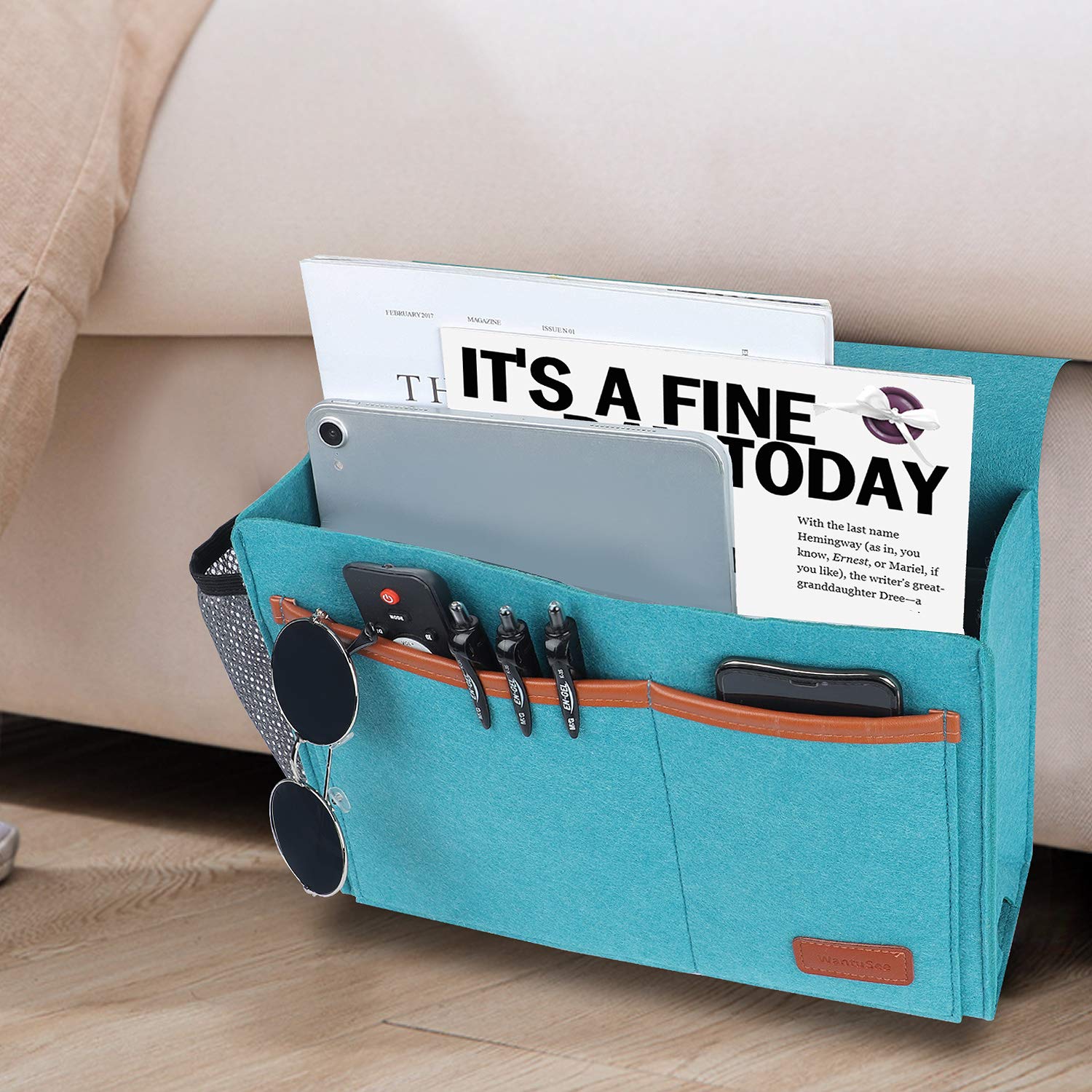WantuSee Bedside Caddy, Bed Storage Organizer for Remote Controller, Books, Magzine, Laptop Holder