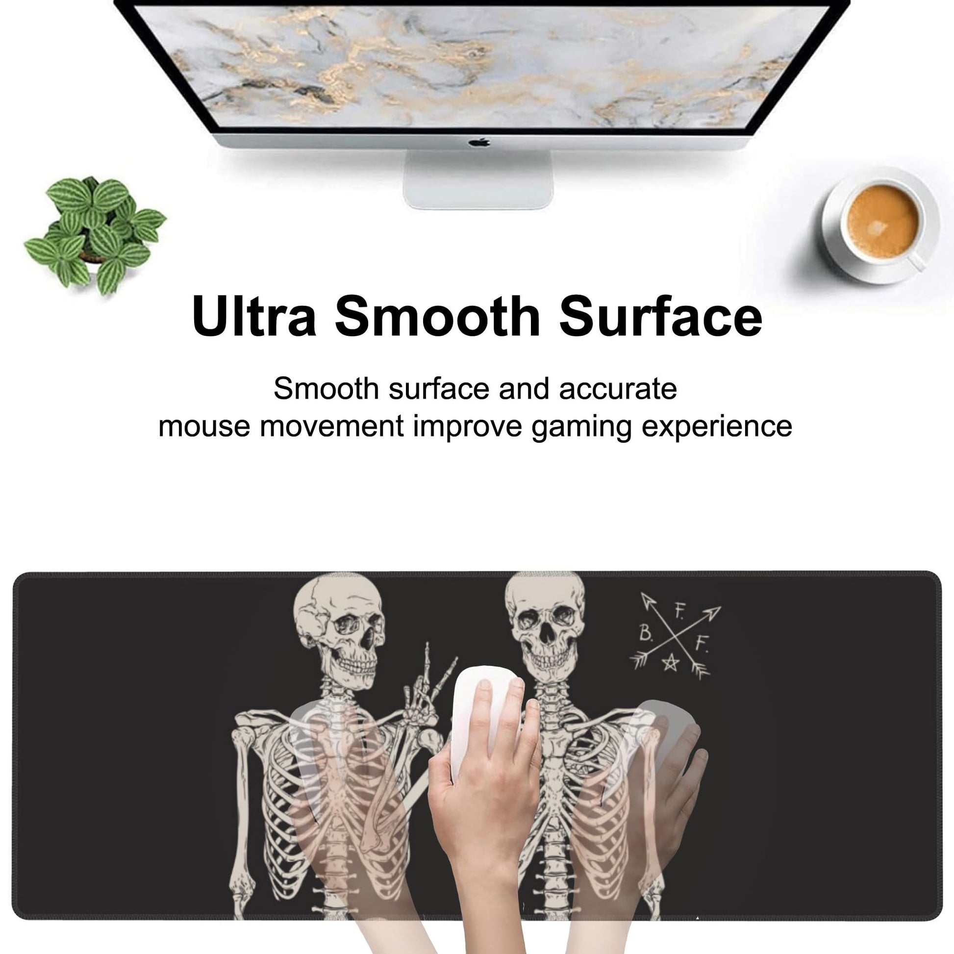 Human Skeletons Best Friends Desk Mat,Large Gothic Human Skeleton Gaming Keyboard Mouse